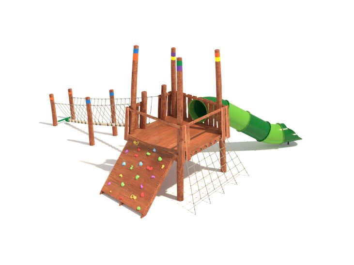NPF-02 Iron Bark Log Play Fort 2.4m x 1.2m with Tube Slide